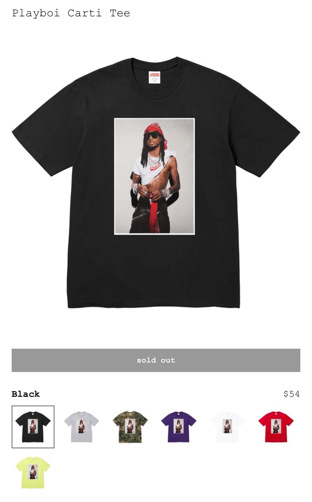 Supreme シュプリーム Playboi Carti Tee 黒 XL Supreme Playboi Carti Tee 黒 XL