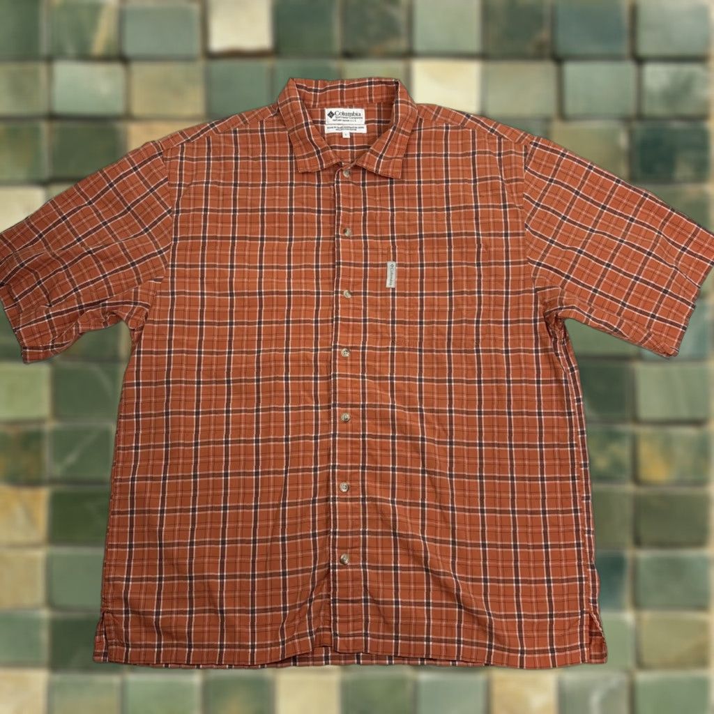Vintage Columbia Shirt Mens Large Orange Brown Blend Plaid Short Sleeve Button-Up Size US L / EU 52-54 / 3 - 1 Thumbnail