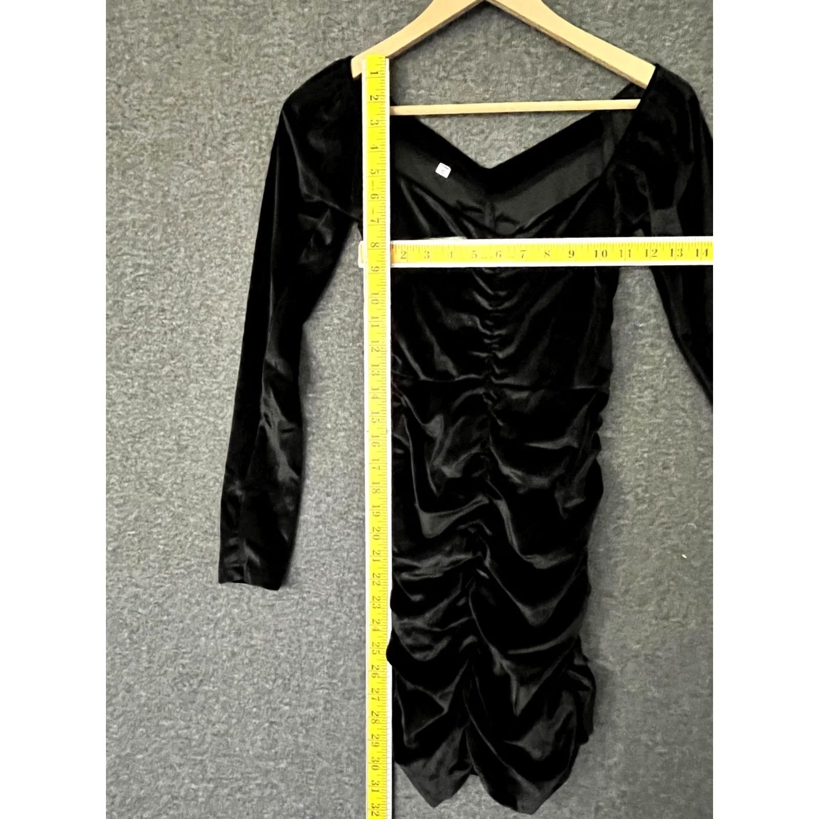 Velvet Nike Black Velvet Midi Bodycon Dress - V-Neck Long Sleeve Women’s S Velvet, Ruffle Detail, Solid, Party/Cocktail, 100% Polyester Size S / US 4 / IT 40 - 4 Thumbnail