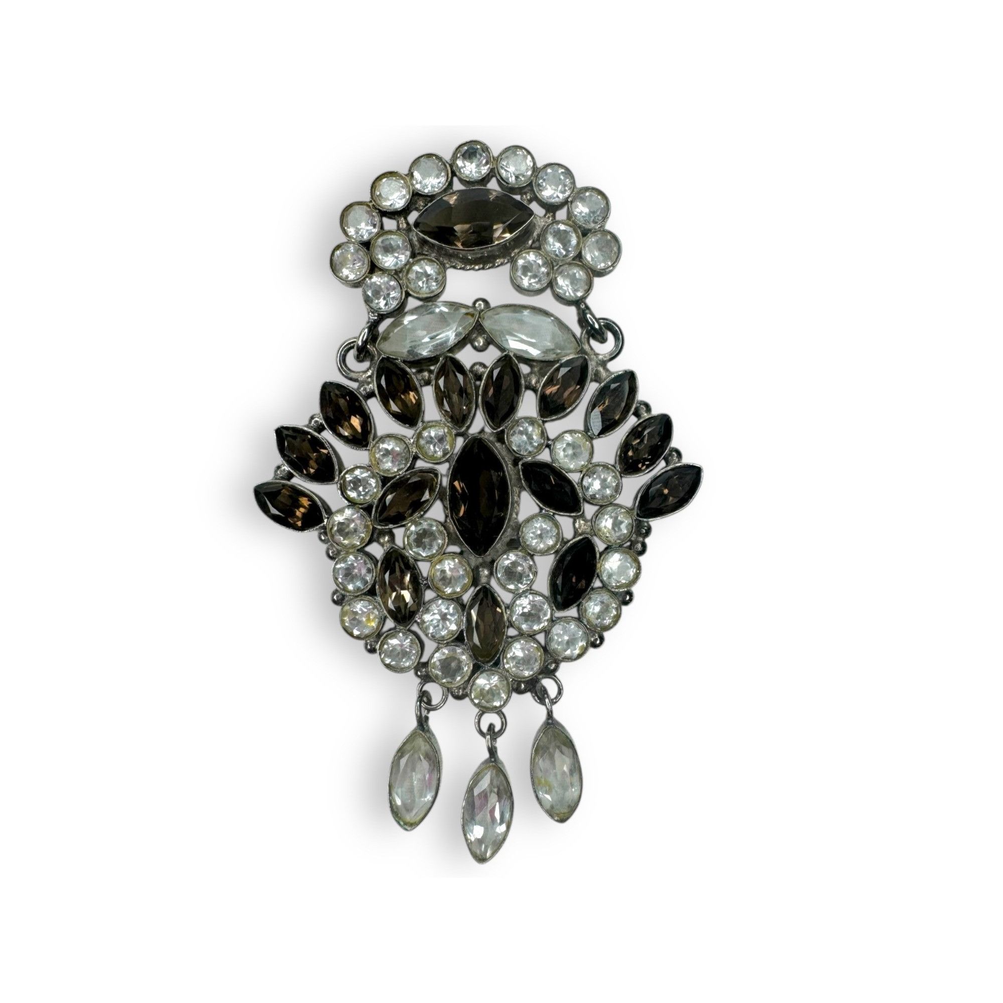 Other Vintage Sterling Silver Smoky Quartz & Crystal Brooch Pin Pe Size ONE SIZE - 1 Thumbnail