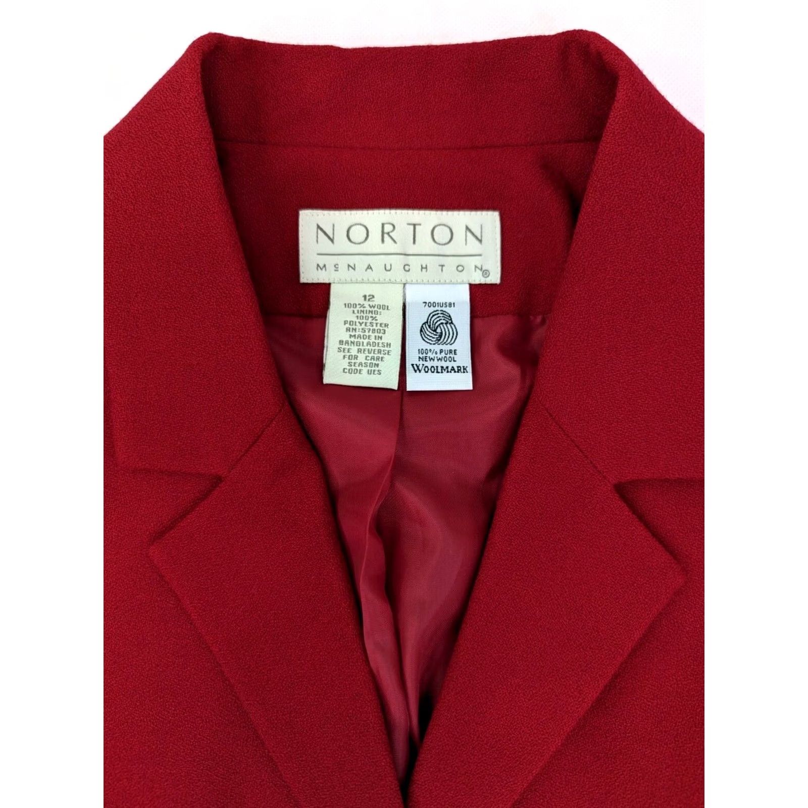 Vintage VTG Norton McNaughton Wool Long Coat Blazer Women 12 Red 4-Button Woolmark Blazer Jacket Size XL / US 12-14 / IT 48-50 - 2 Thumbnail