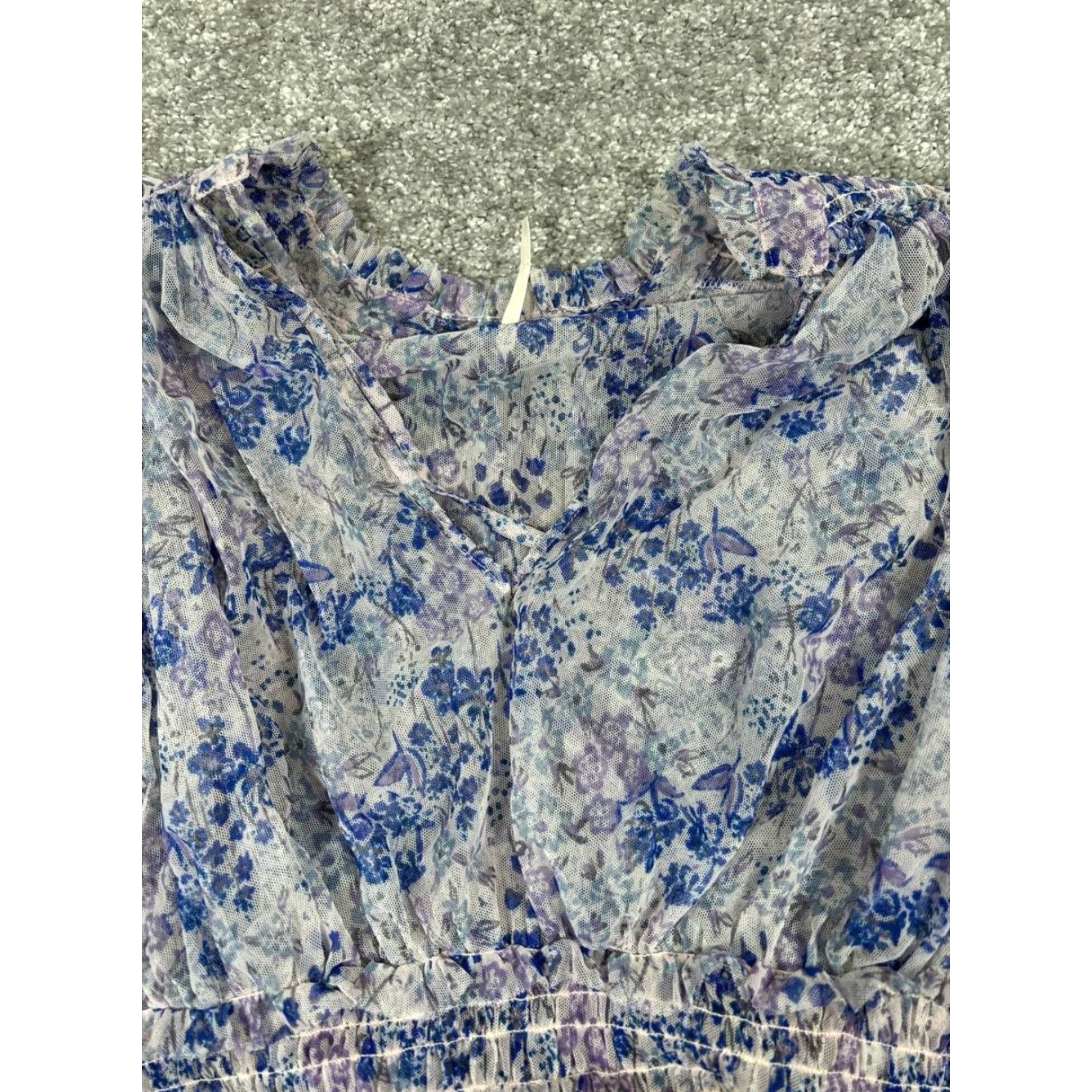 Free People Free People Shirt XS Womens Blue Floral Blouse V-Neck Cropped Bohemian Casual Lightweight Relaxed Linen Rayon Blouse - N/A Size XS / US 0-2 / IT 36-38 - 2 Thumbnail