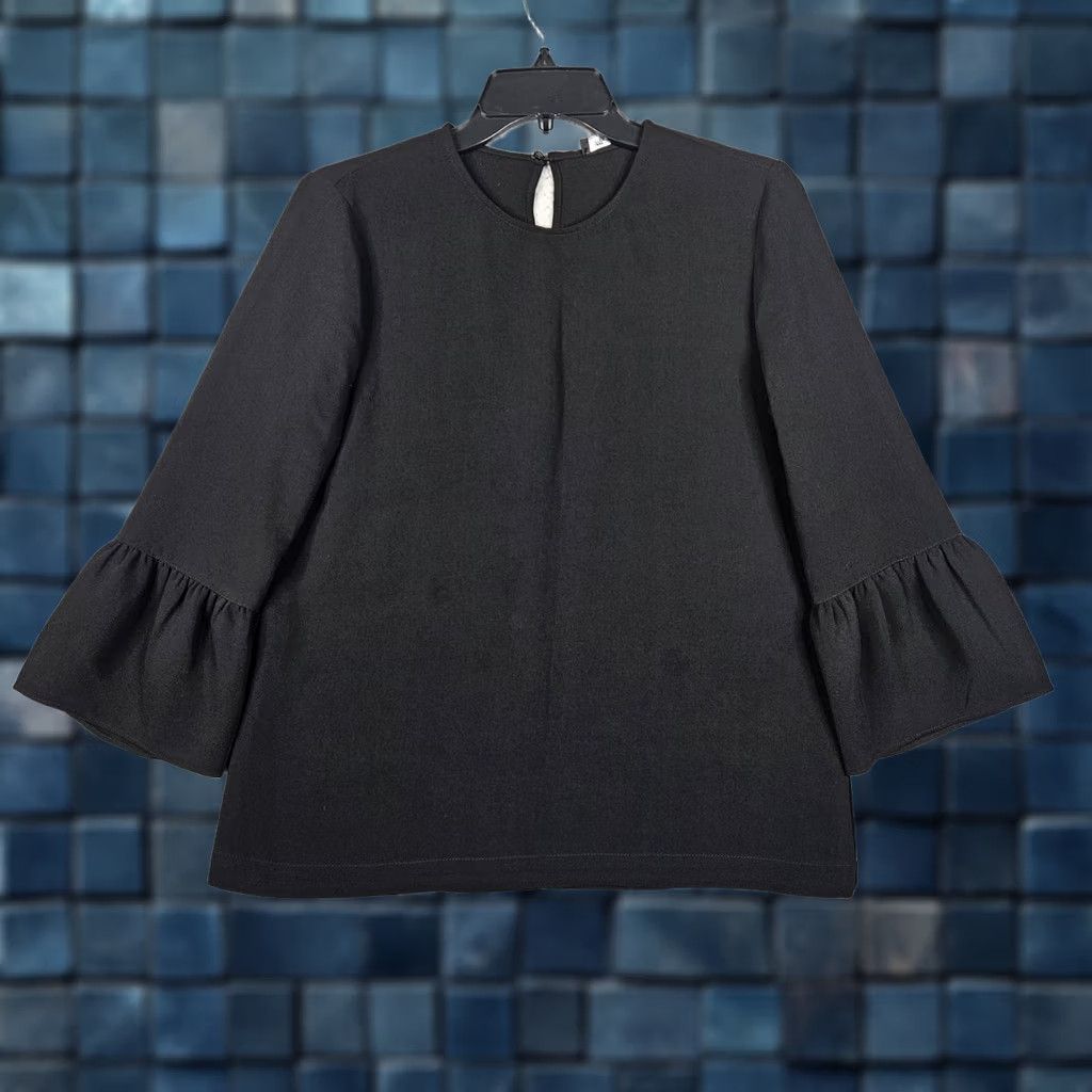 Madewell Madewell Women's Blouse Shirt S Black Bell Sleeve Keyhole Casual Slim Regular V-Neck Polyester Popover Short Sleeve Size S / US 4 / IT 40 - 1 Thumbnail