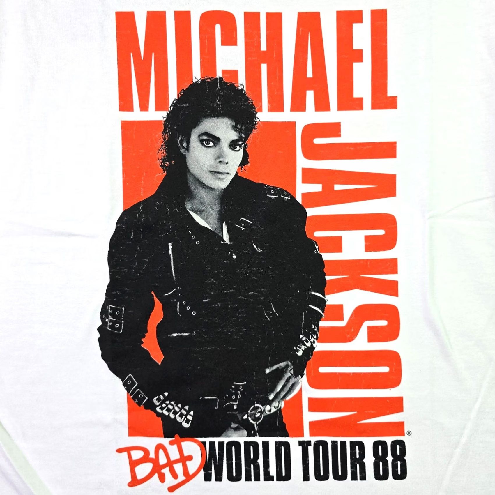 Michael Jackson Shirt Mens 1XL White Bad World Tour Music Distressed 80s, Men's — image 2 of 6