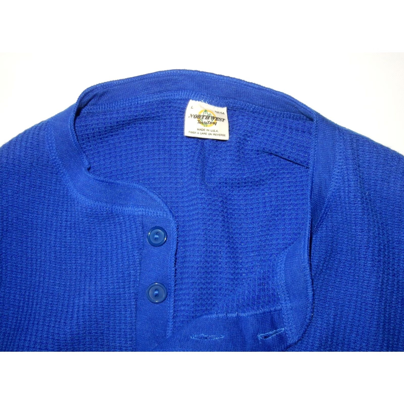 Vintage VTG Northwest Territory Men's T-Shirt Long Sleeve Henley Thermal Blue L USA Made Cotton Blend Shirt Womens? Mens Size US L / EU 52-54 / 3 - 3 Thumbnail