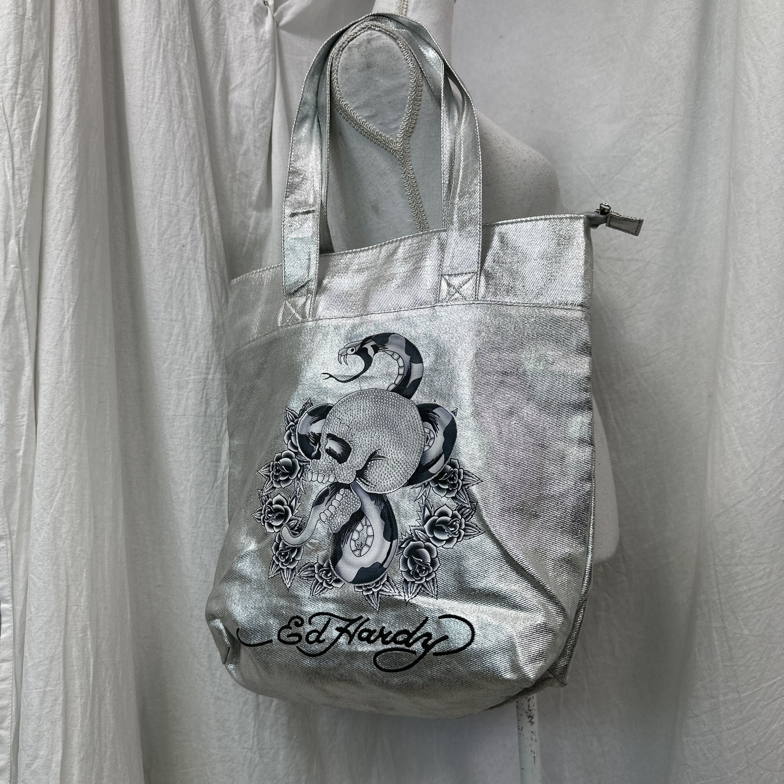 Ed Hardy Vintage Avant Garde Grunge Ed Hardy Silver Chrome Bag 00s Size ONE SIZE - 4 Thumbnail