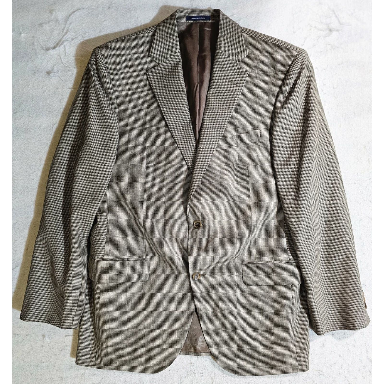 Cremieux Daniel Cremieux Collection Tan Houndstooth Loro Piana 100% Wool Men's Size 40R - Suit, Regular? Size 40R - 2 Thumbnail