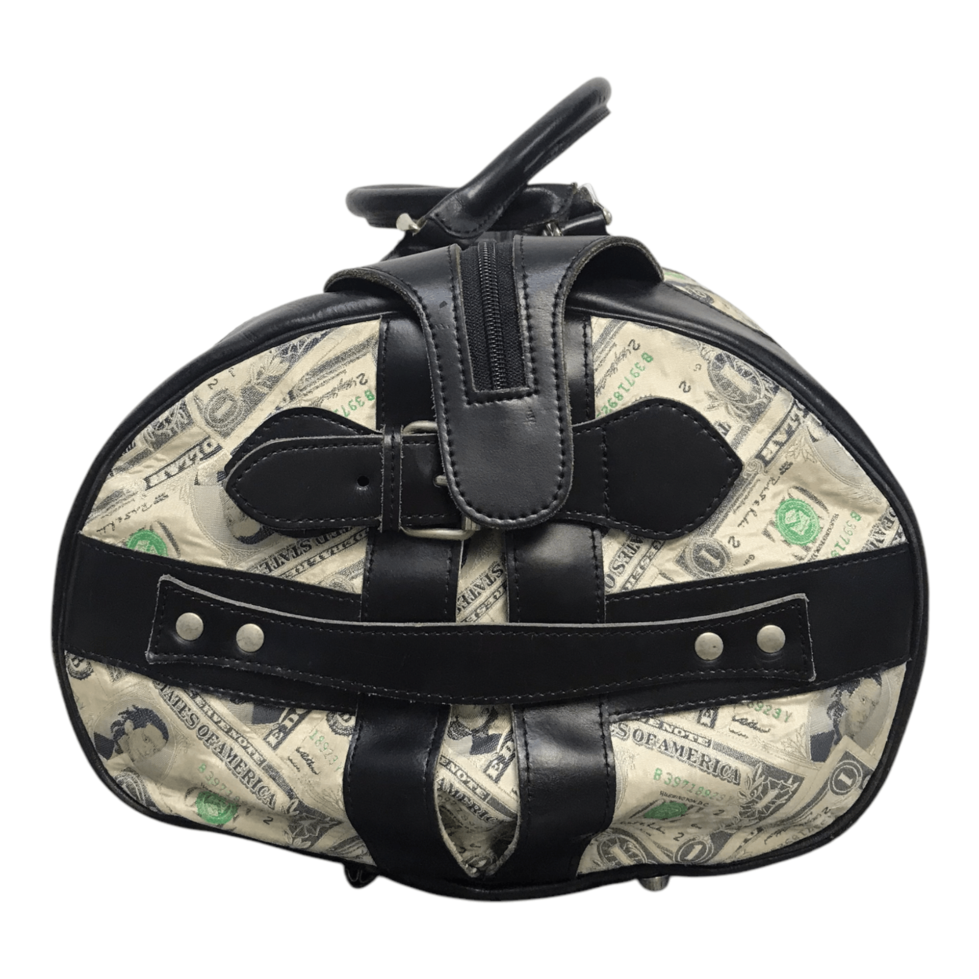 Jeremy Scott × Vintage Vintage Jeremy Scott Printed Money Half Leather Duffle Bag Size ONE SIZE - 6 Thumbnail