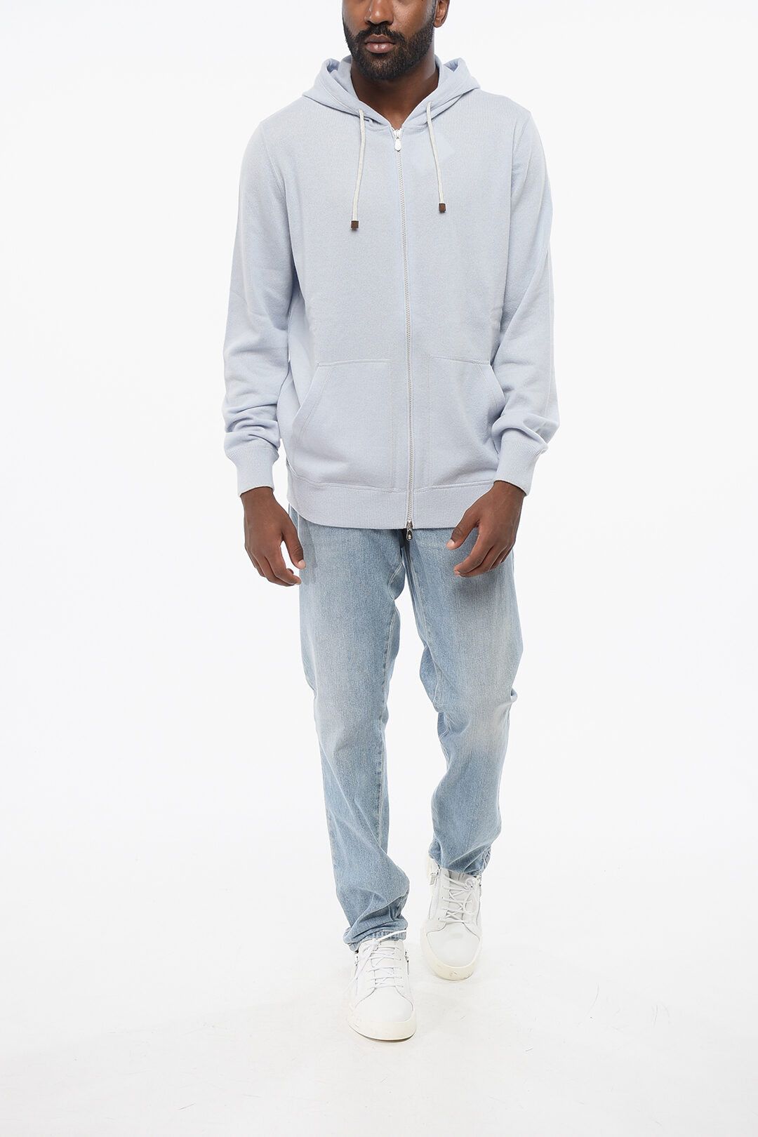 Brunello Cucinelli og1mm0725 Pure Cashmere Hooded Sweater in Light Blue Size US XL / EU 56 / 4 - 4 Thumbnail
