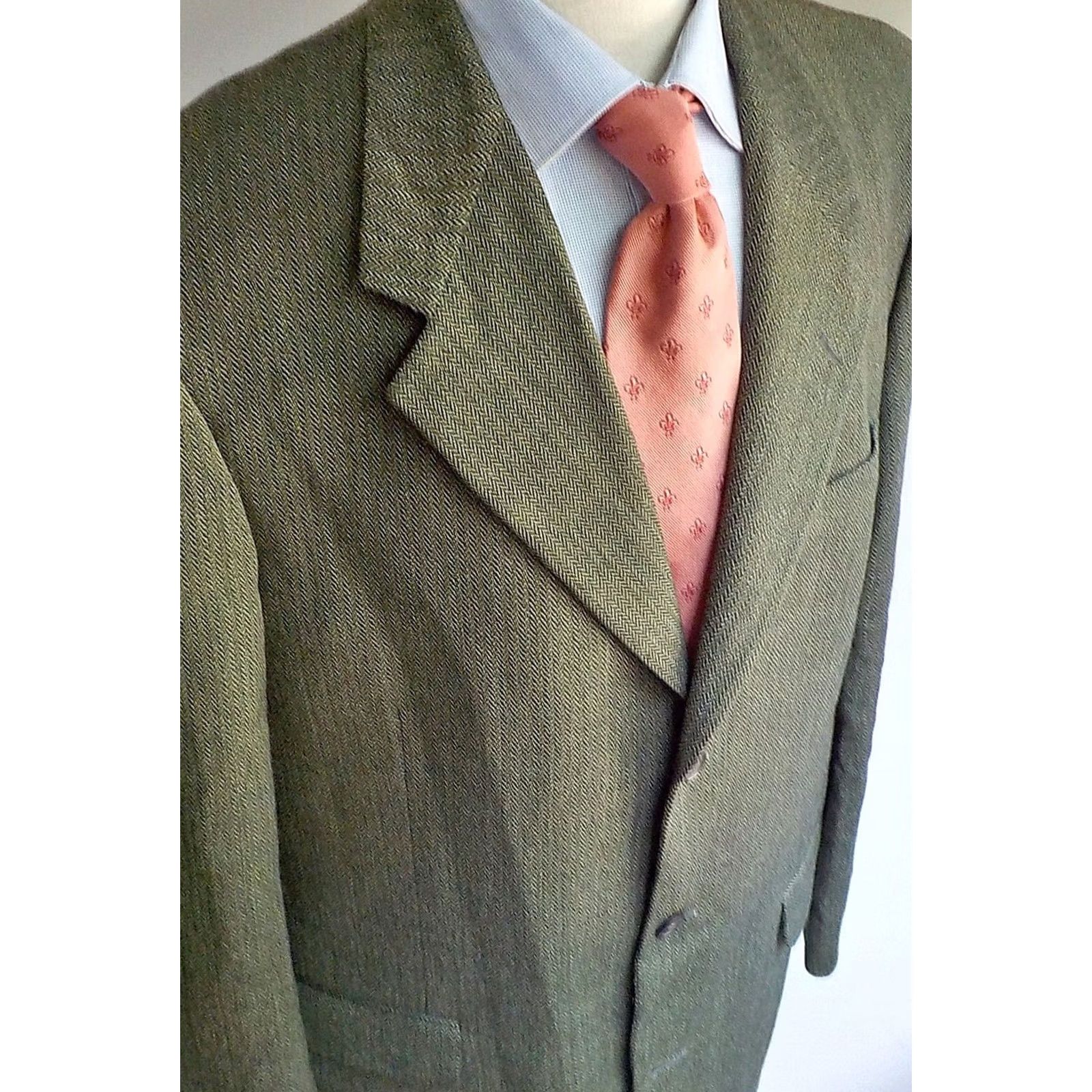 Aquascutum AQUASCUTUM Herringbone 3 Button Jacket Blazer Sz.44 Green/Black Made in USA Size 44R - 3 Thumbnail