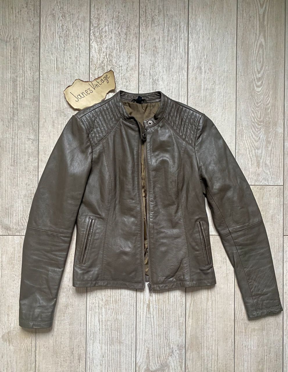 Vintage Leather Biker Jacket by HEMA – Olive Brown Size S / US 4 / IT 40 - 9 Thumbnail