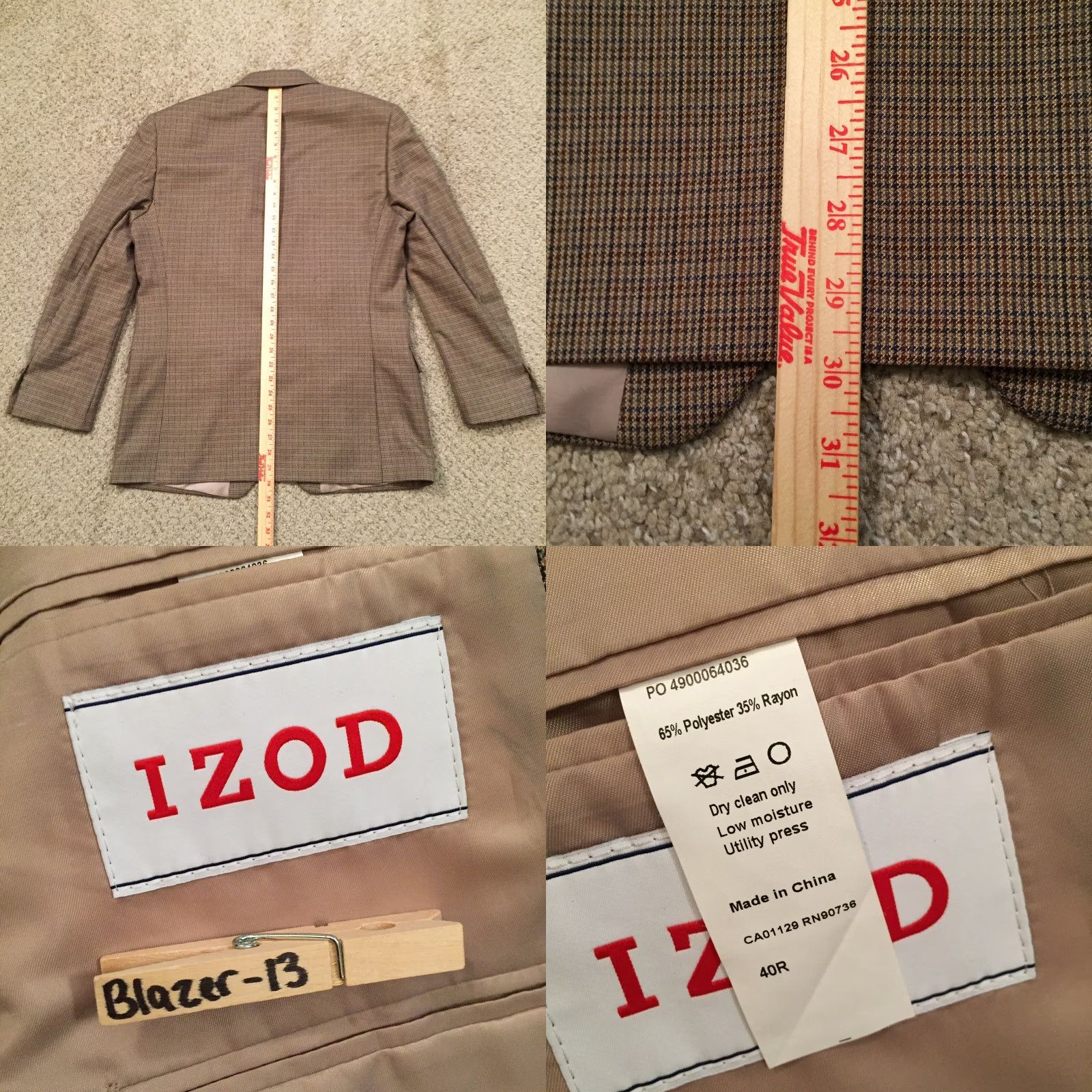 Izod Izod Blazer Mens 40 Regular Beige Plaid Two Button Polyester Blend Jacket Coat One-Button Notch Lapel Vintage? No. Size 40R - 8 Thumbnail