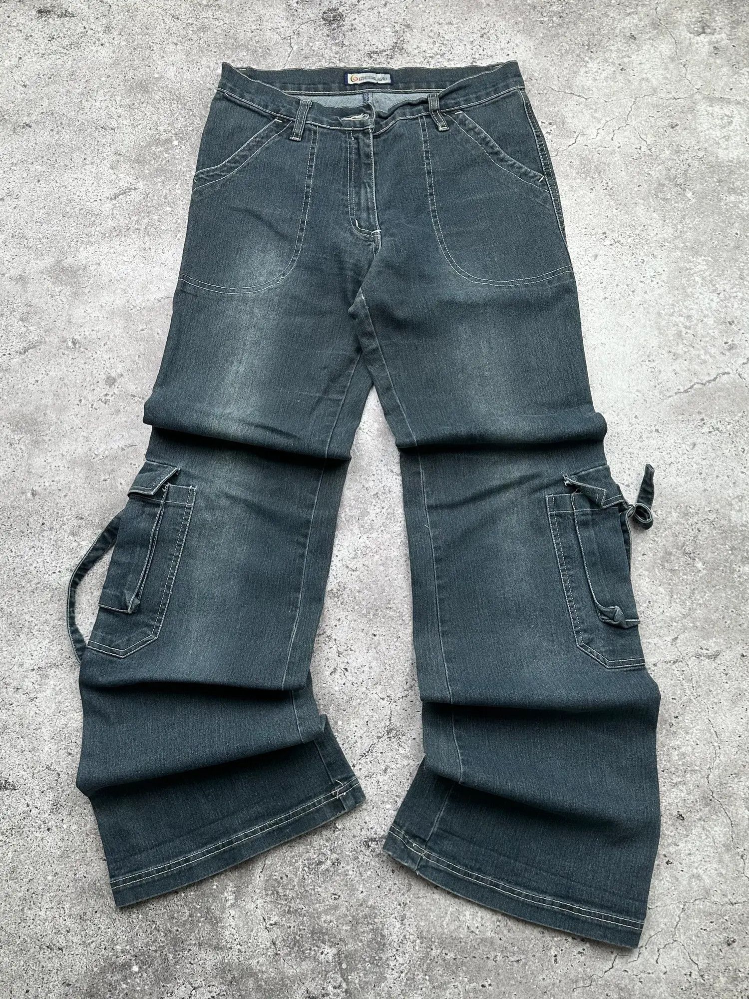 image of Avant Garde Vintage Bondage Flare Cargo Jeans in Blue, Men's (Size 29)