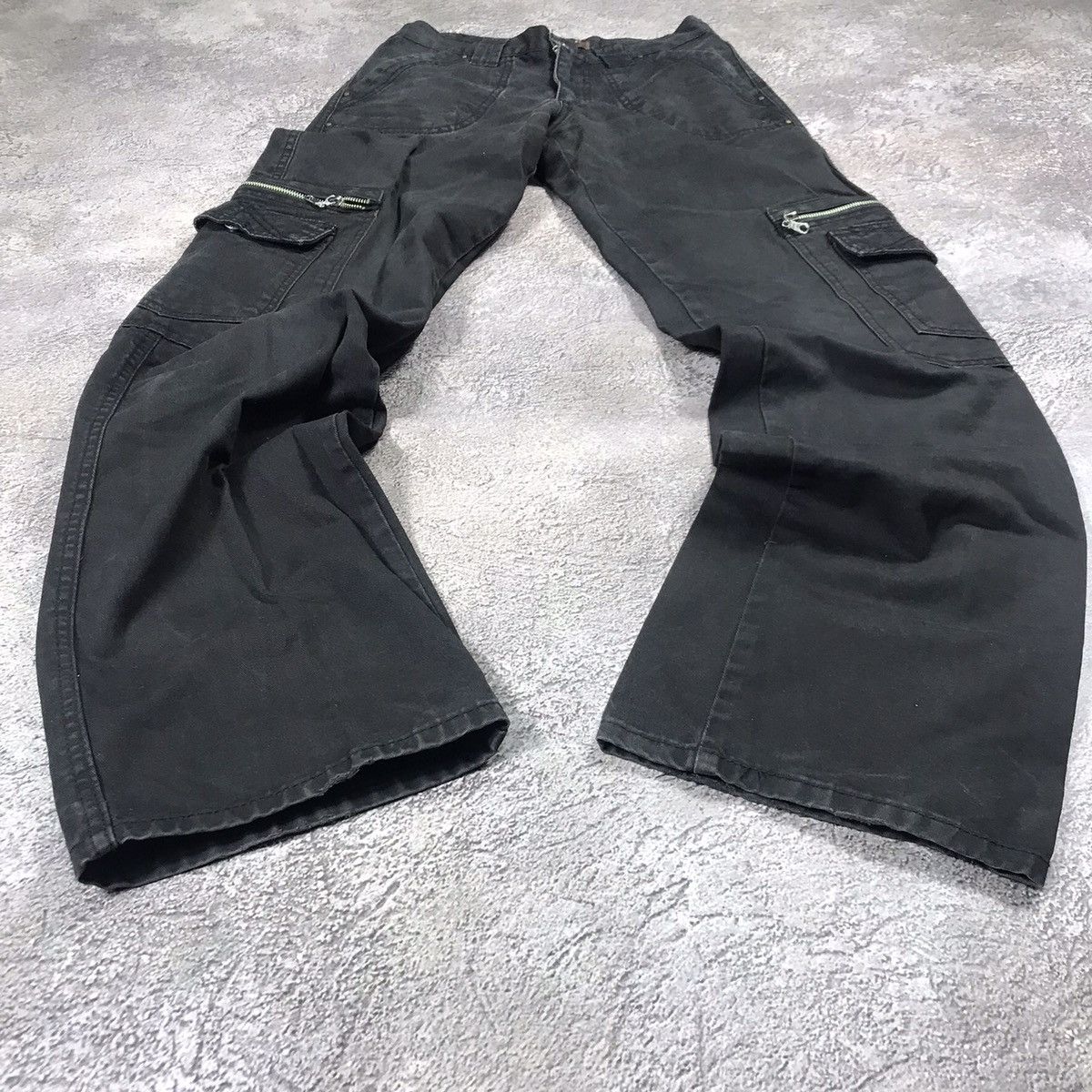 Y2K Baggy Cargo Pants Bondage Straps Techwear Black Faded 30
