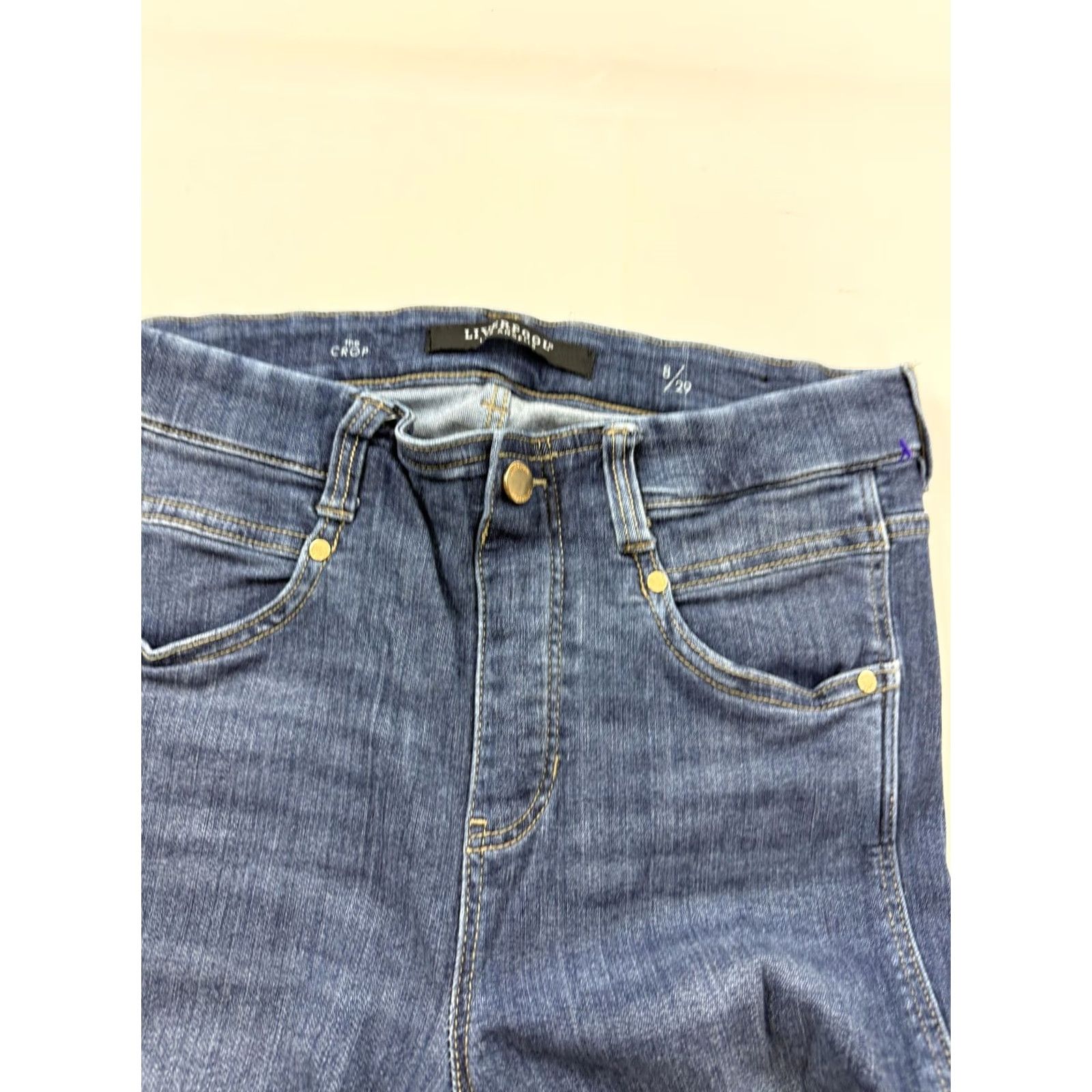 Vintage Liverpool Womens Jeans 8 Blue Medium Wash Cropped Raw Hem Split Leg Stretch Denim 5-Pocket Womens Clothing Boys? Size 30" / US 8 / IT 44 - 3 Thumbnail