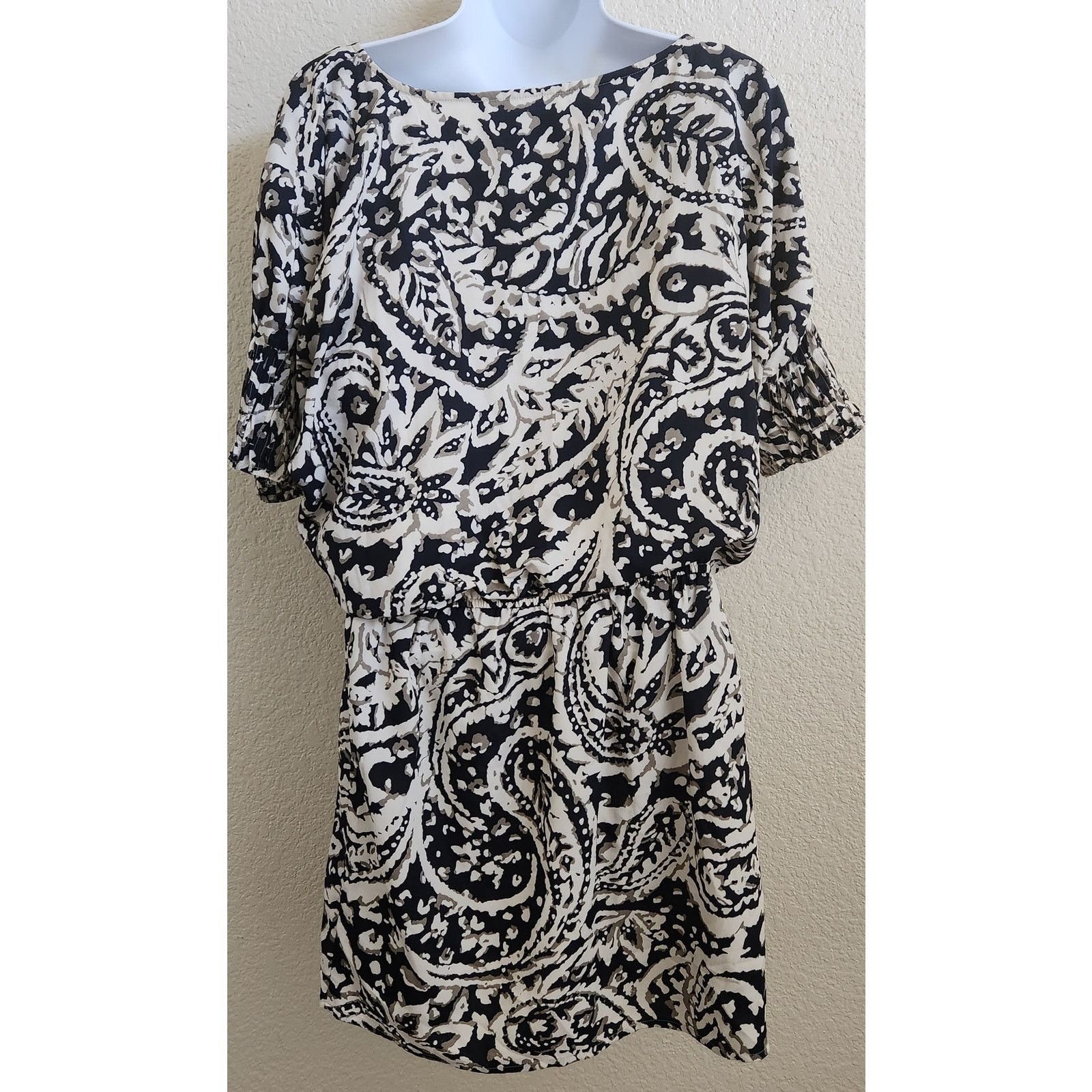 Other Ann Taylor LOFT Black Tan Floral Elastic Waist Mini Dress XS Size XS / US 0-2 / IT 36-38 - 3 Thumbnail