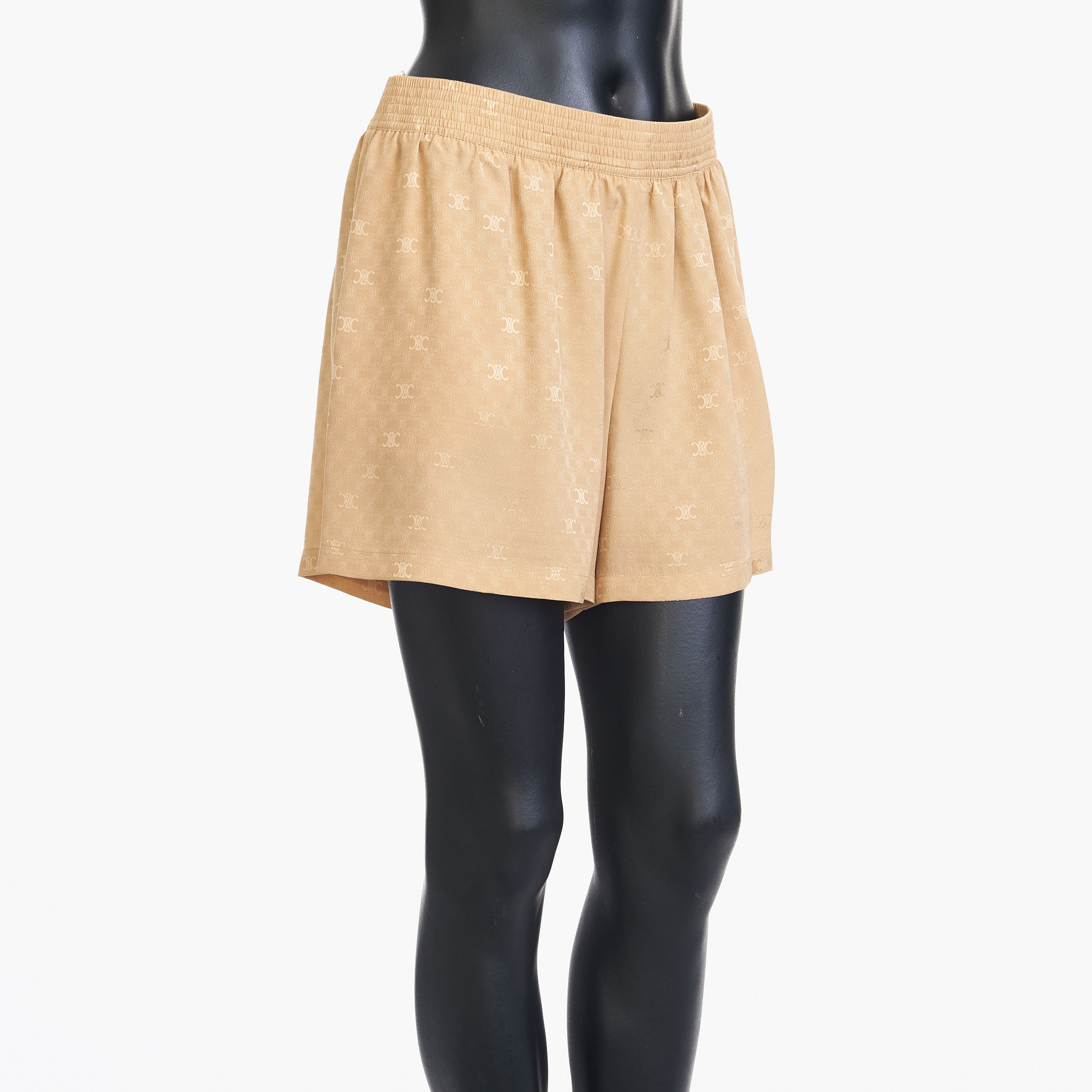 Celine Triomphe Shorts In Caramel Shiny Matte Silk Size 28" / US 6 / IT 42 - 3 Thumbnail