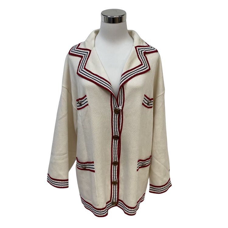 Gucci Gucci Red Trim Striped Cardigan Size XS Size XS / US 0-2 / IT 36-38 - 1 Thumbnail
