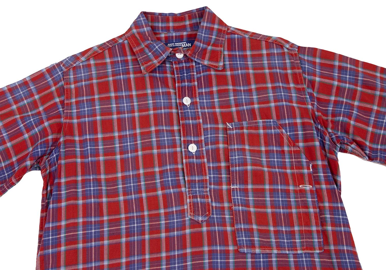 Junya Watanabe Block Check Short Sleeve Pullover Shirt in Red and Blue Size US M / EU 48-50 / 2 - 2 Thumbnail