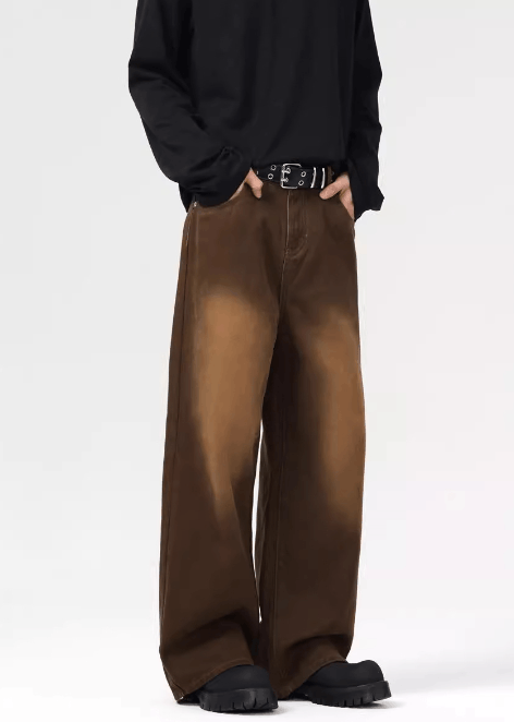 Japanese Brand × Jean Men's washed brown distressed retro straight wide-leg jeans Size US 32 / EU 48 - 5 Thumbnail