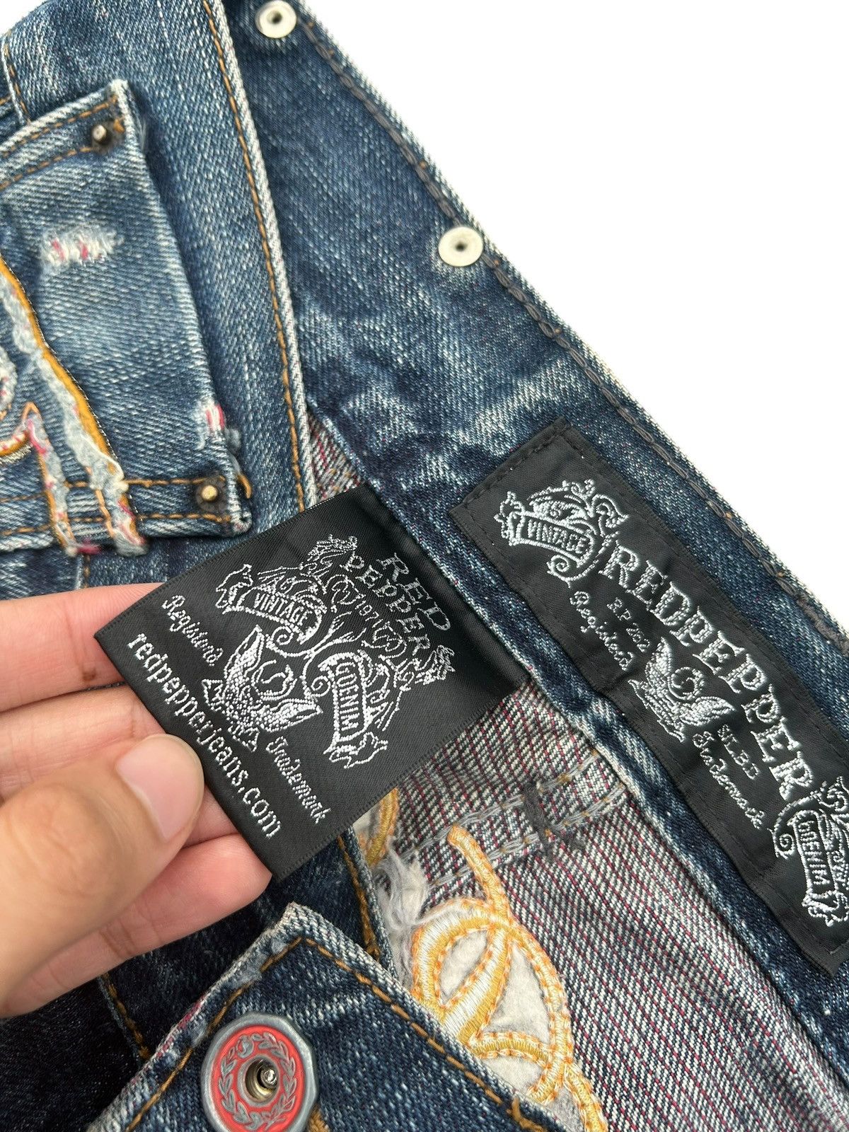 If Six Was Nine Flare Red Pepper Japanese Punk Bondage Distressed Denim Jean Size US 32 / EU 48 - 15 Thumbnail