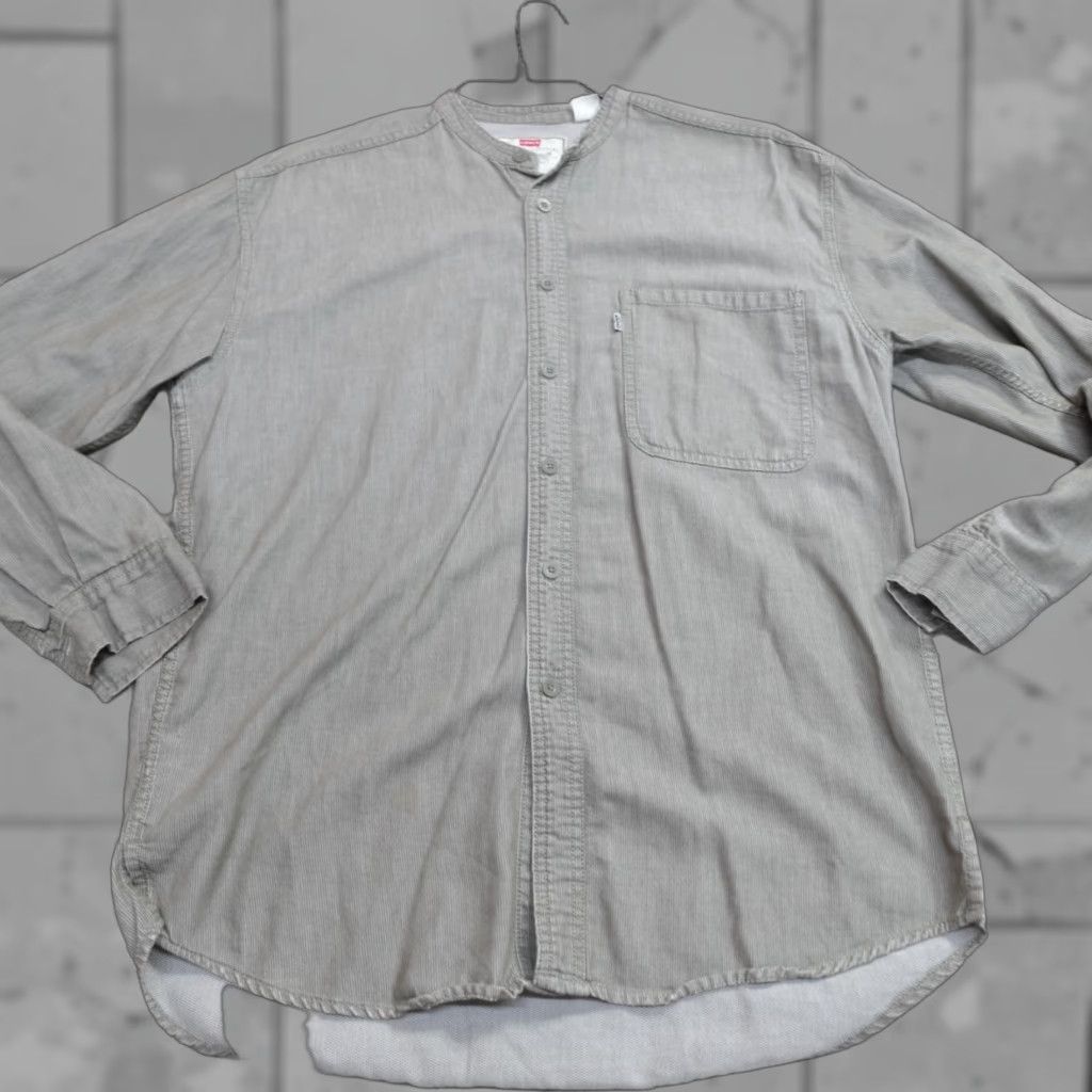 Levi's VINTAGE Levi's Shirt Band Collar Medium Beige Hickory Stripe Mens Button-Up Long Sleeve Size US M / EU 48-50 / 2 - 1 Thumbnail
