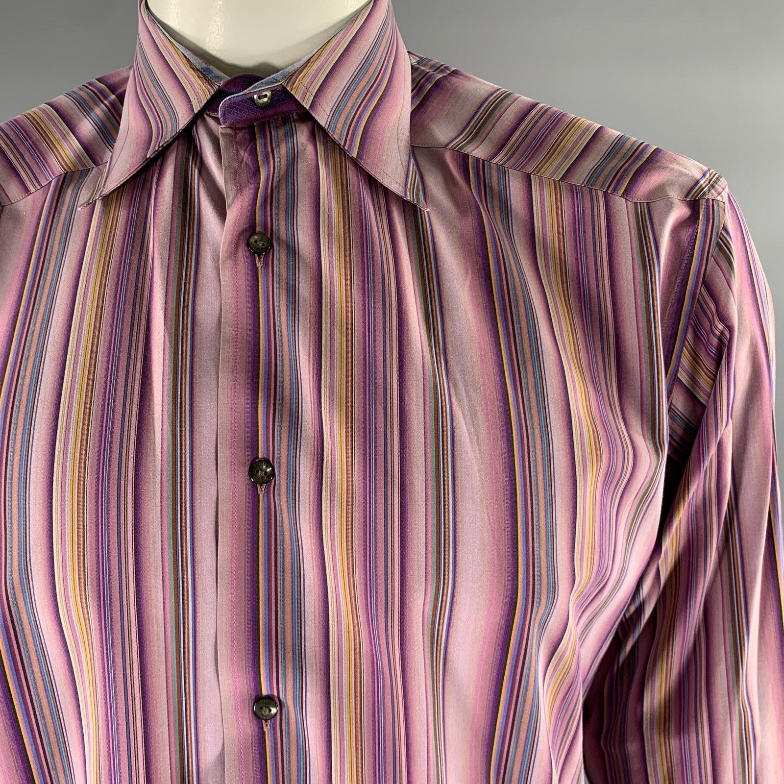 Robert Graham ROBERT GRAHAM Purple Multi-Color Stripe Cotton Blend LS Size US L / EU 52-54 / 3 - 2 Thumbnail