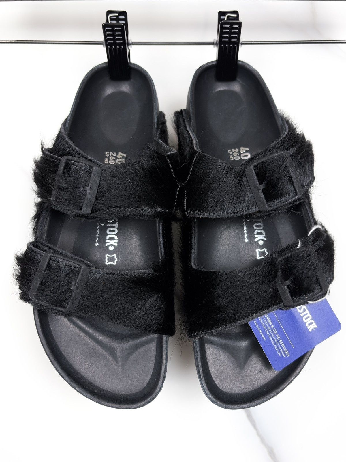 Rick Owens SZ43 Black fur Arizona Birkenstock slippers sandals