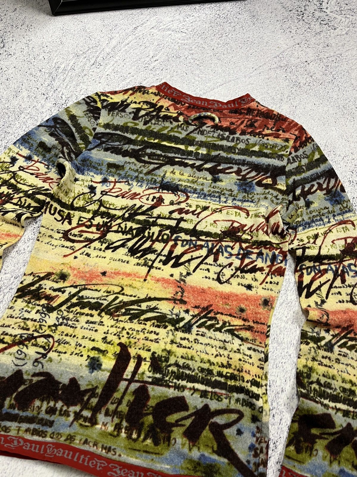 FUZZI Jean Paul Gaultier Script Calligraphy Long Sleeve Mesh Top Size M / US 6-8 / IT 42-44 - 18 Thumbnail