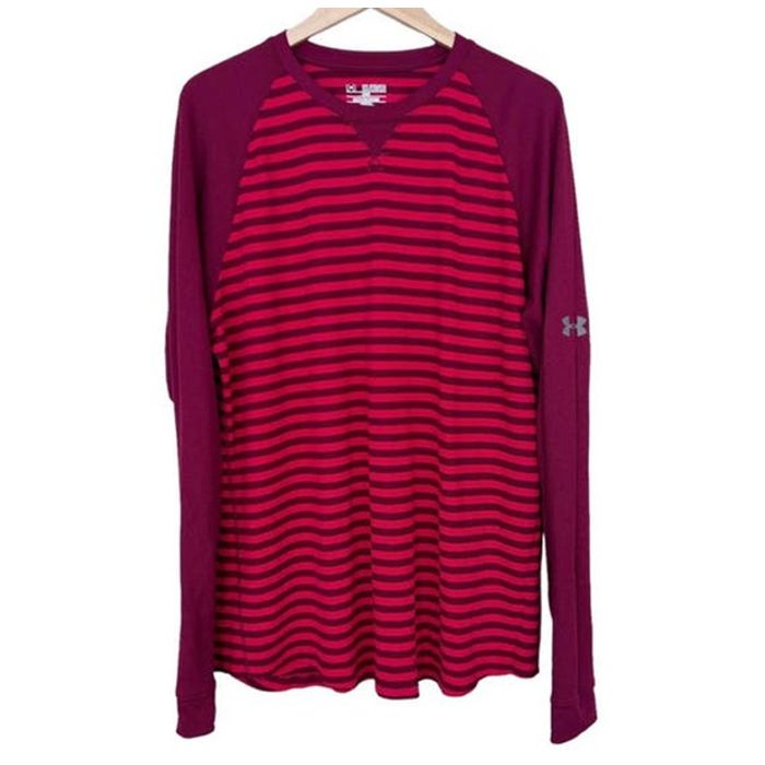 Under Armour Under Armour Red Striped Thermal Long Sleeve Shirt Sz