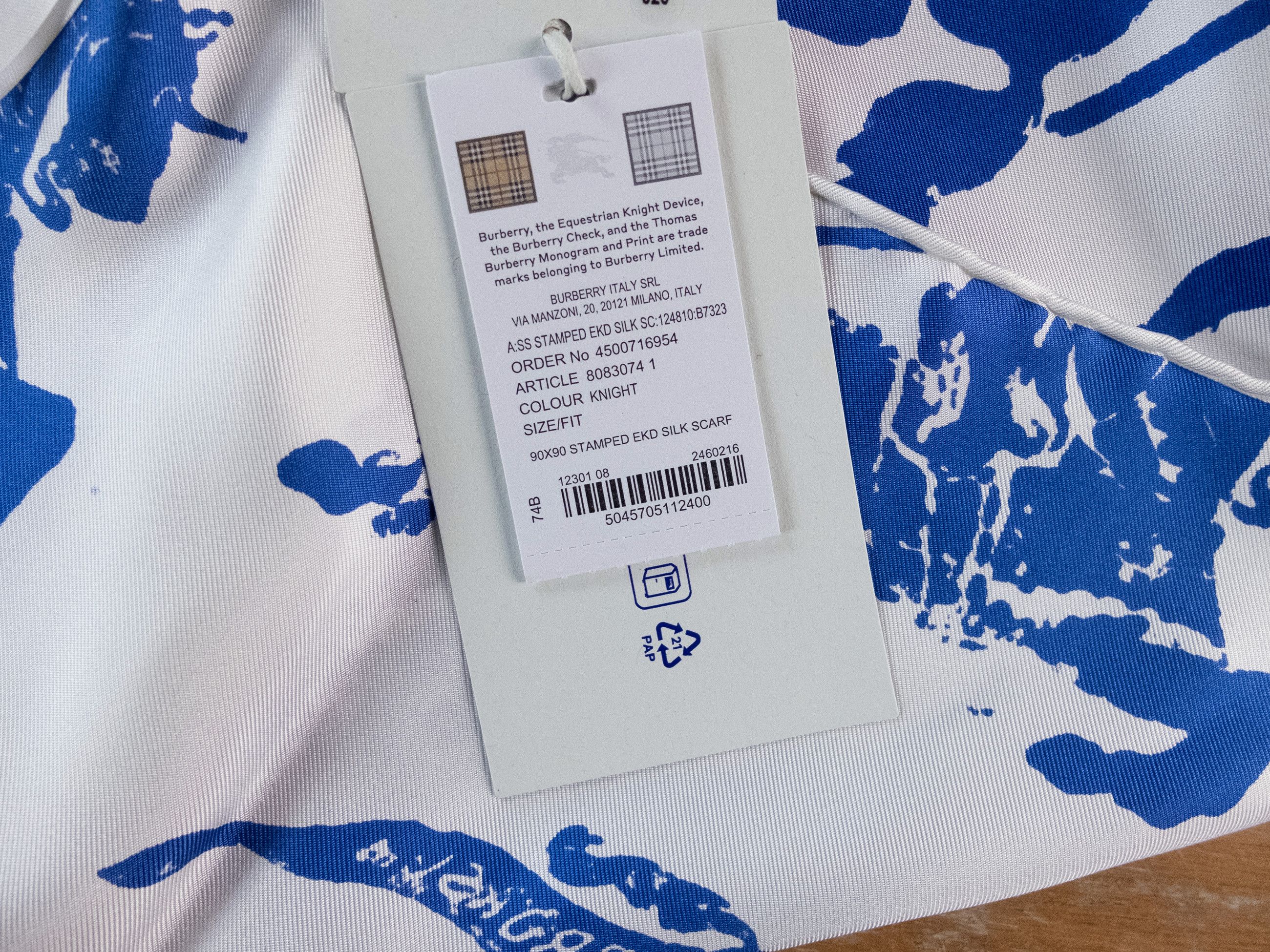 Burberry BURBERRY white blue EKD knight logo print square silk scarf Size ONE SIZE - 5 Thumbnail