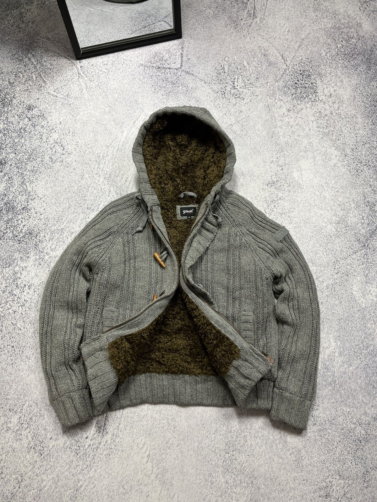 Schott × Vintage Schott Cable Knit Heavy Zip Hoodie Sherpa Jacket Duffle Coat Size US M / EU 48-50 / 2 - 6 Thumbnail