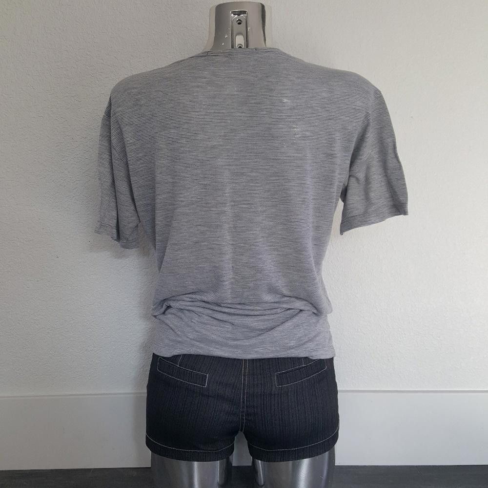 Designer White Grey Pinstripe Pocket Tshirt Size S / US 4 / IT 40 - 2 Thumbnail
