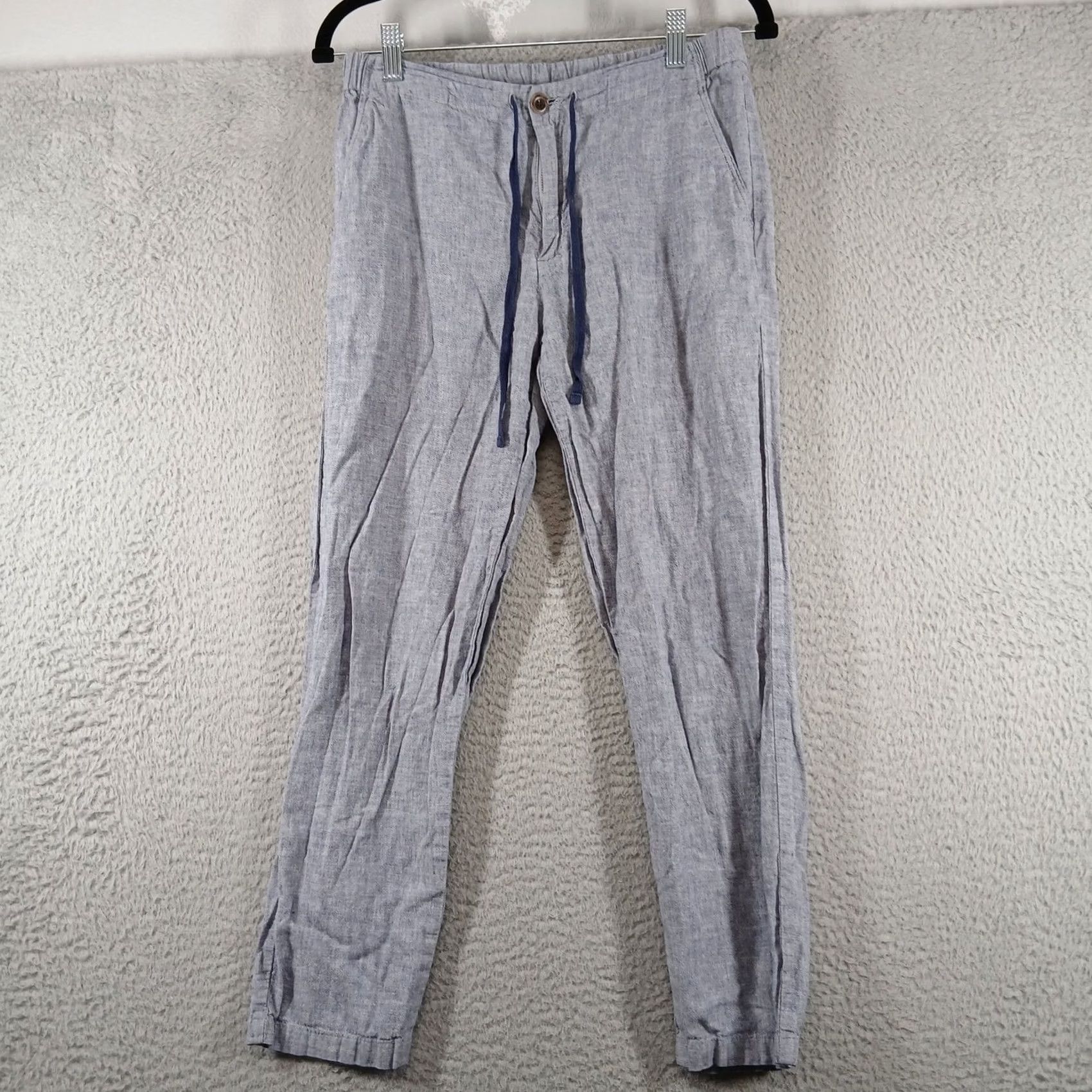 Uniqlo Uniqlo Pants Women M Blue Cotton Linen Drawstring Casual EUC Size 32" / US 10 / IT 46 - 2 Thumbnail
