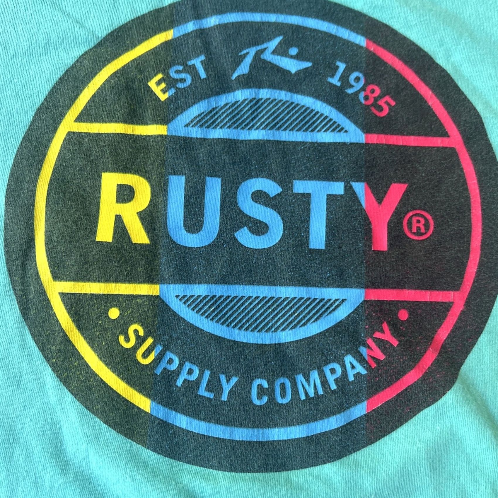 Rusty Rusty Shirt Mens L Blue Vtg Surfboards Est Supply Company Logo Surfer Aqua Green Size US L / EU 52-54 / 3 - 3 Thumbnail