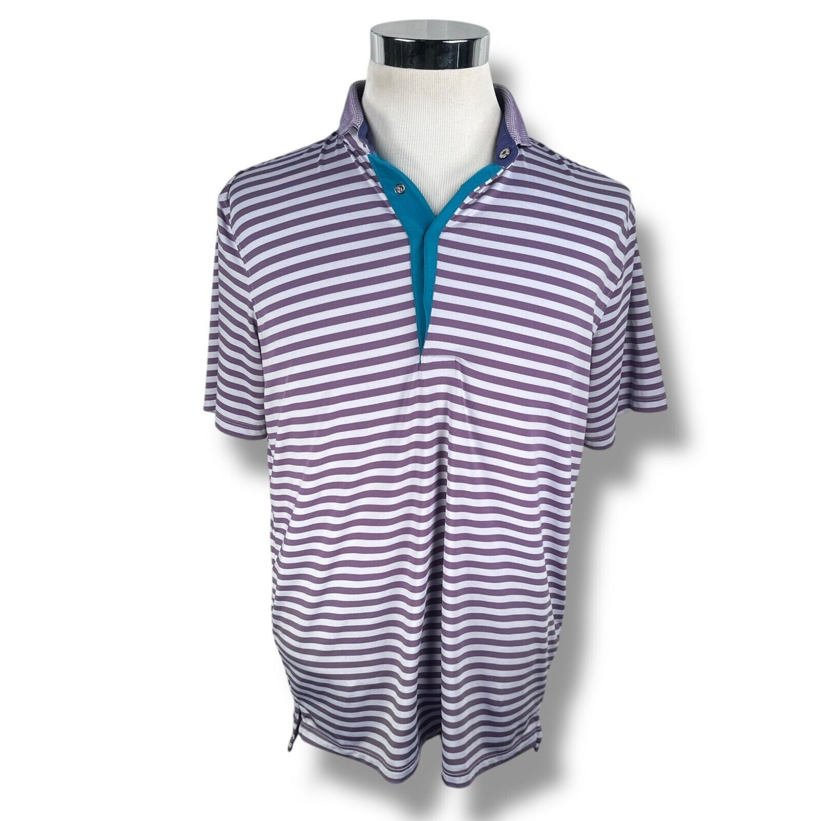 Grenson Greyson Polo Shirt Mens Medium Purple Gray Striped Blue Golf Size US M / EU 48-50 / 2 - 1 Thumbnail