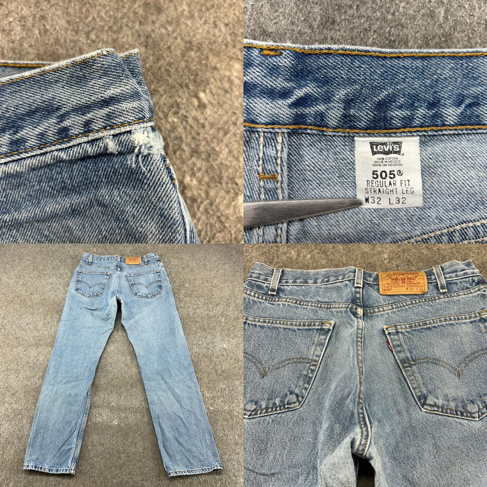 Levi's VINTAGE Levi's 505 Jeans Mens 32x32 Blue Regular Fit Straight Leg Distressed Light Wash denim 100% Cotton 5-Pocket Belt Loops Mod ern Mens Size US 32 / EU 48 - 9 Thumbnail