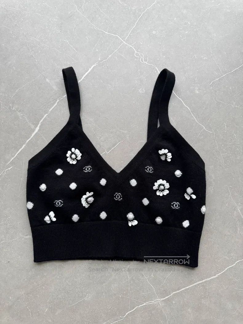 Chanel Chanel 23P embroidered clover black cashmere suspenders Size XXS / US 00 / IT 34 - 3 Thumbnail