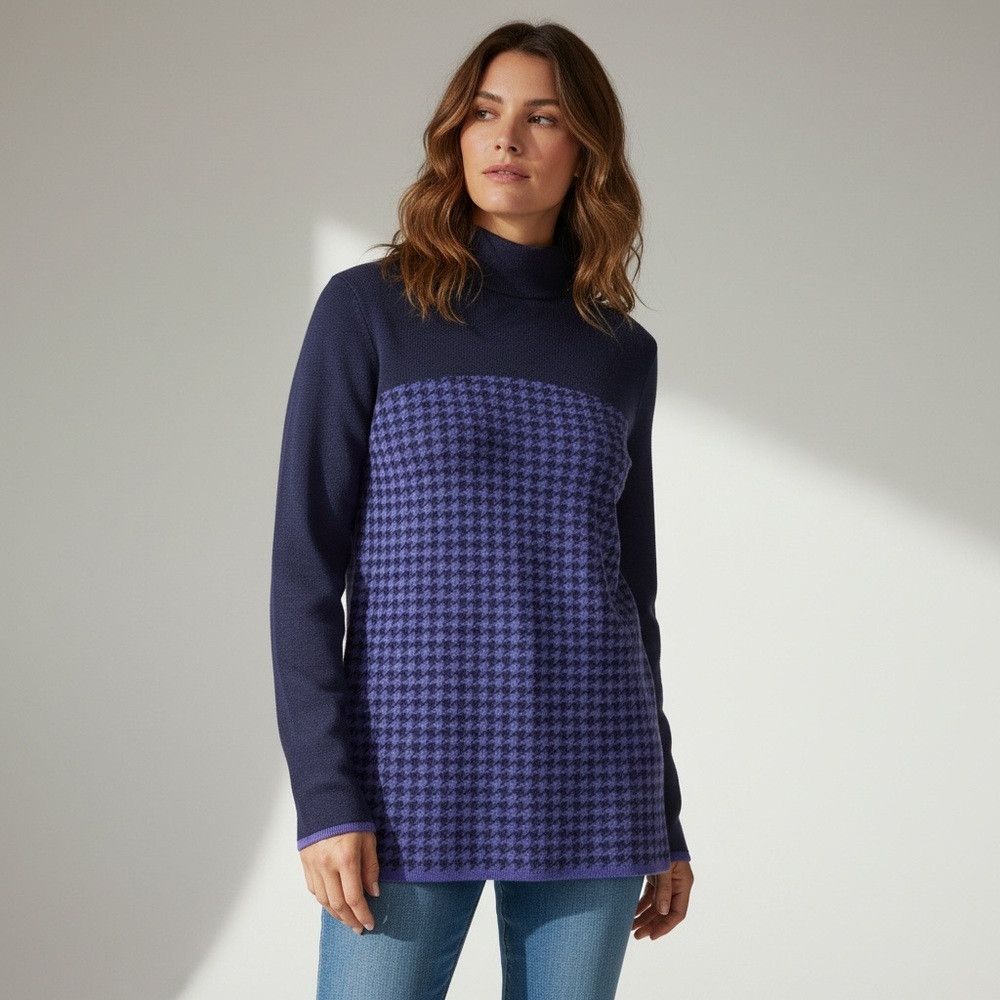 Other Susan Graver High Neck Houndstooth Blue Sweater Size S Size S / US 4 / IT 40 - 1 Thumbnail
