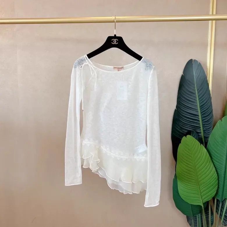 Other Esanno Scernno Women's White Knit Irregular Hem Top 38 Size XS / US 0-2 / IT 36-38 - 2 Thumbnail