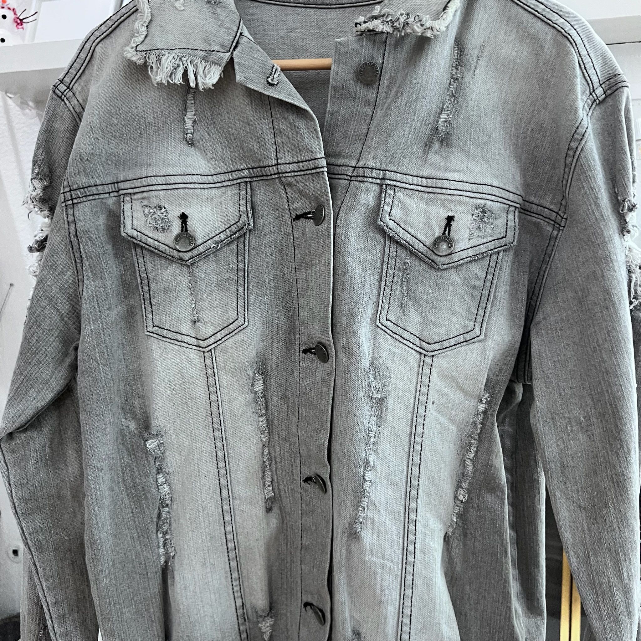 Other Wake Pray Slay Gradient Gray Distressed Denim Jacket Size US S / EU 44-46 / 1 - 6 Thumbnail
