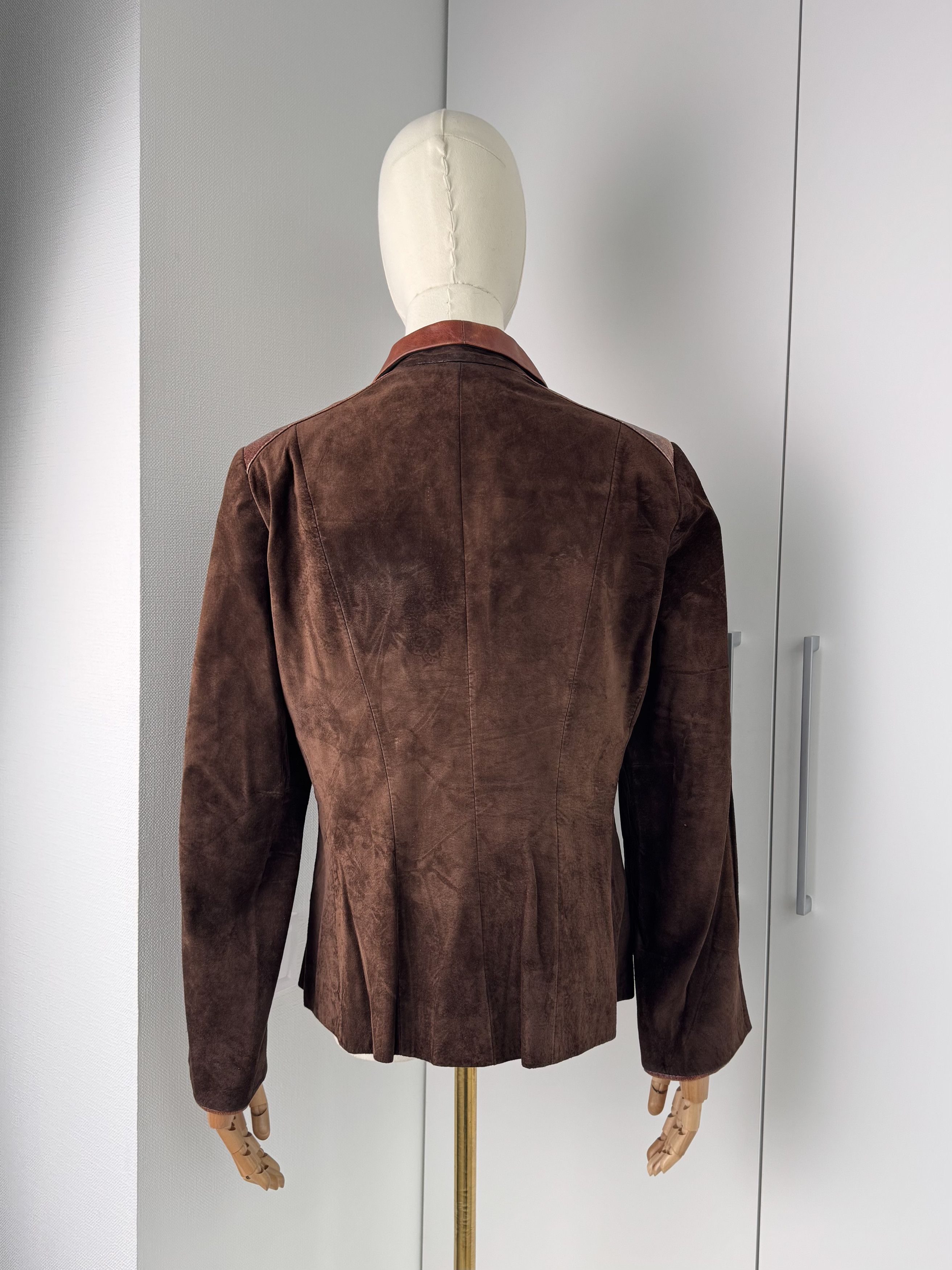 Vintage Women Brown Leather Jacket Y2K Vintage Zip Up Fitted Size L / US 10 / IT 46 - 4 Thumbnail