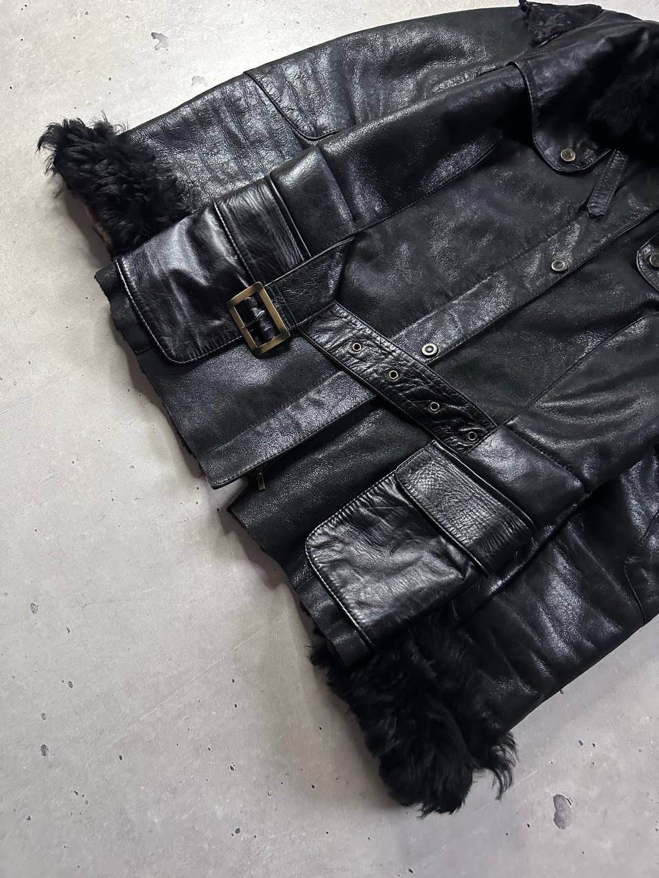 Leather Aspelle Vintage Women’s Leather Fur Coat Black GB12 M-L Y2K Size M / US 6-8 / IT 42-44 - 3 Thumbnail