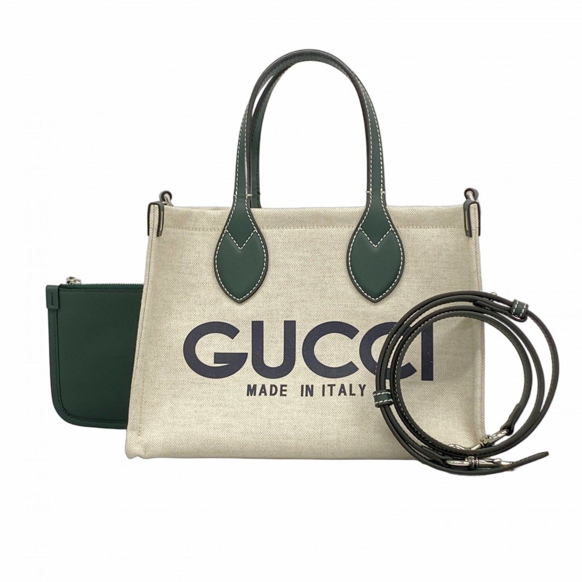 Gucci Tote Bag GUCCI Print 772144 Canvas Beige Green Women's