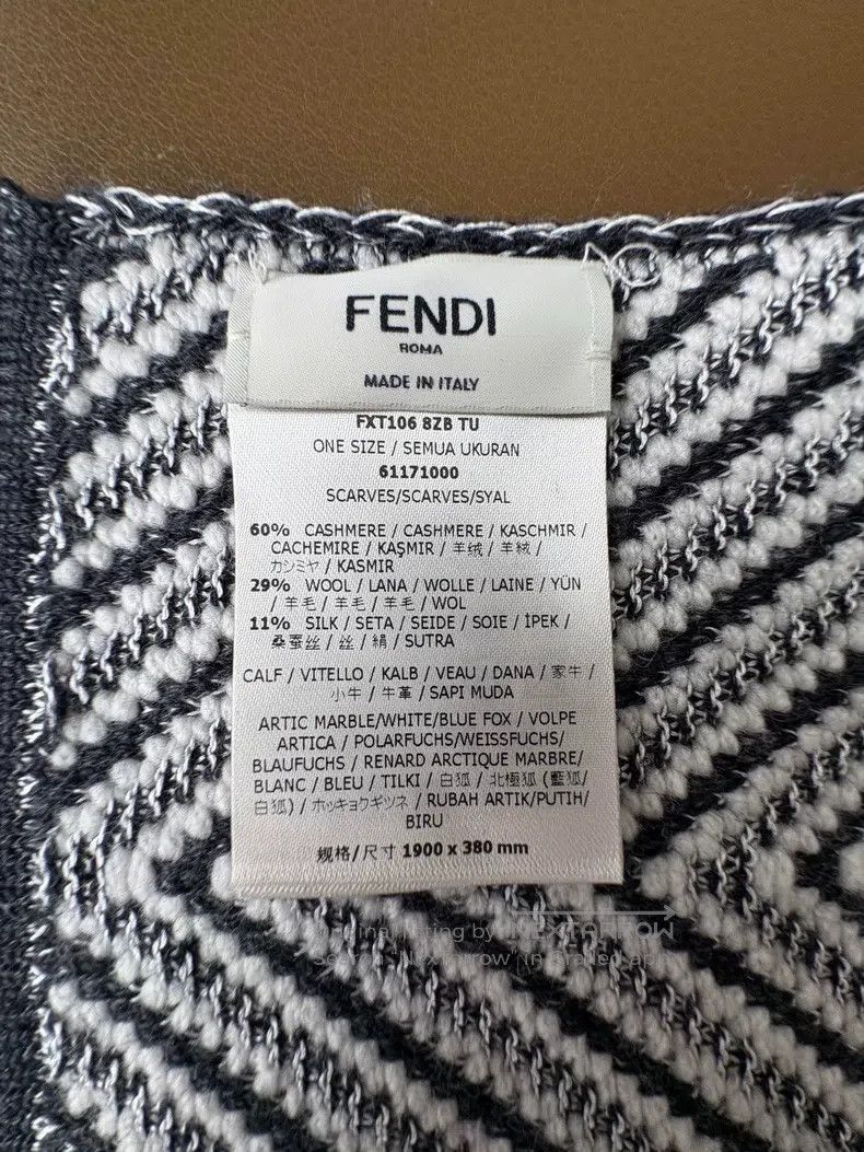 Fendi Fendi size 180*38 cm Black and white monogrammed cashmere s Size ONE SIZE - 6 Thumbnail