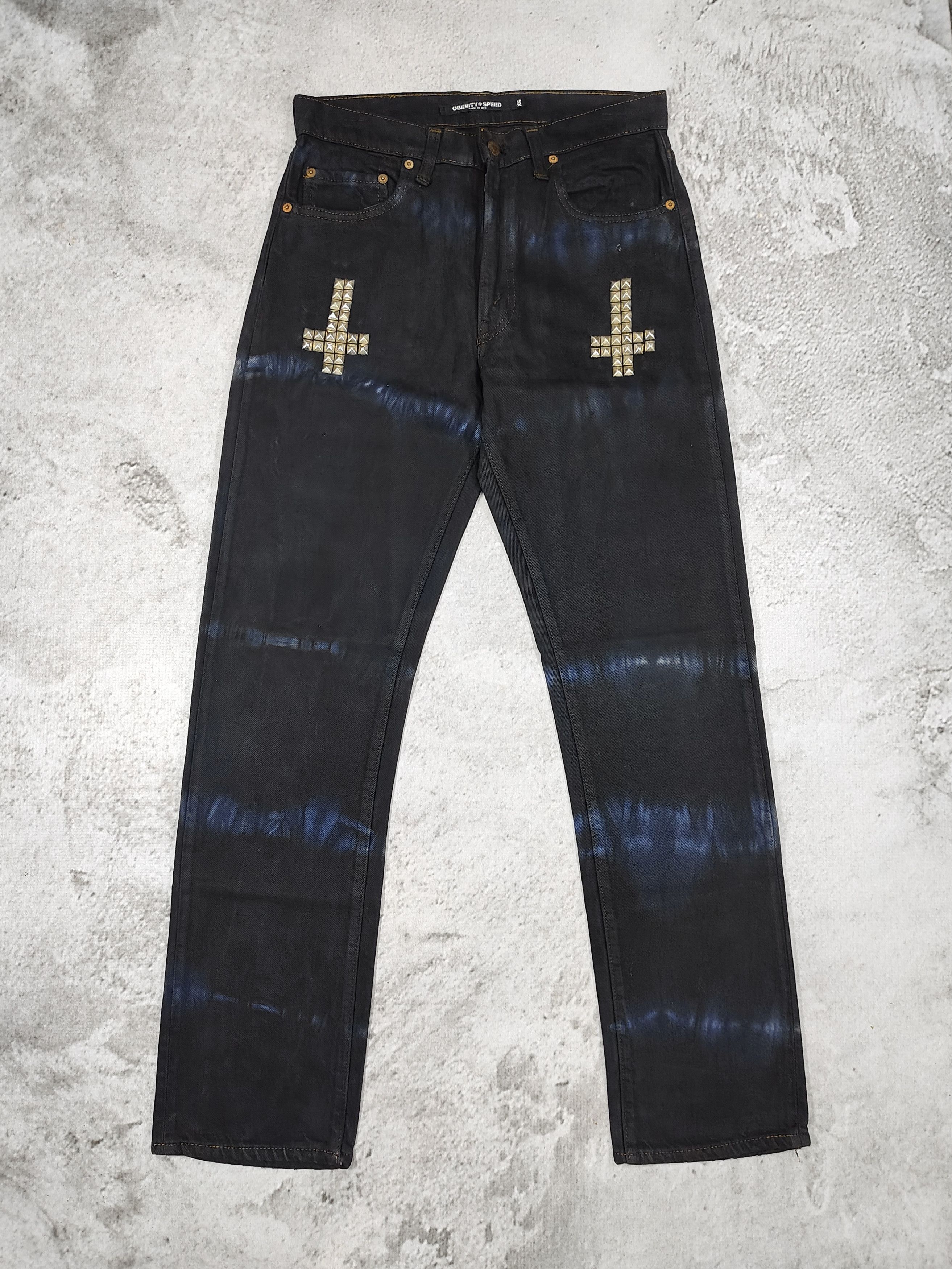 Seditionaries Obesity + Speed❤️‍🔥Gothic Punk Studded Cross Tiedye Jeans Size US 30 / EU 46 - 1 Thumbnail