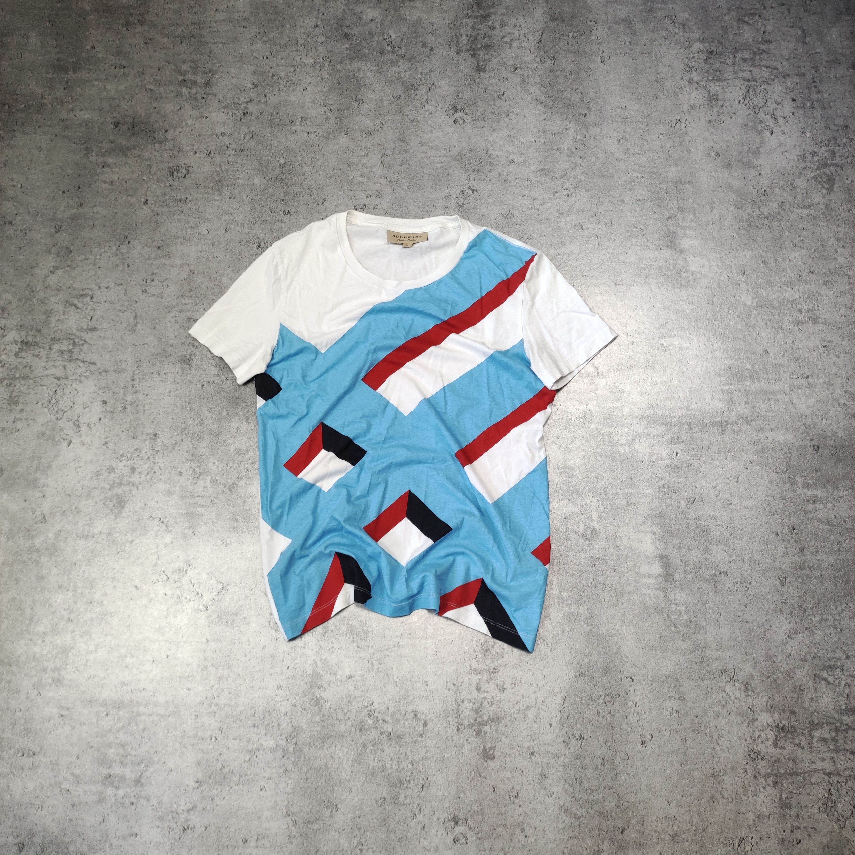 Burberry RARE Burberry London Blue Pattern White Logo Tshirt Size US XS / EU 42 / 0 - 1 Thumbnail
