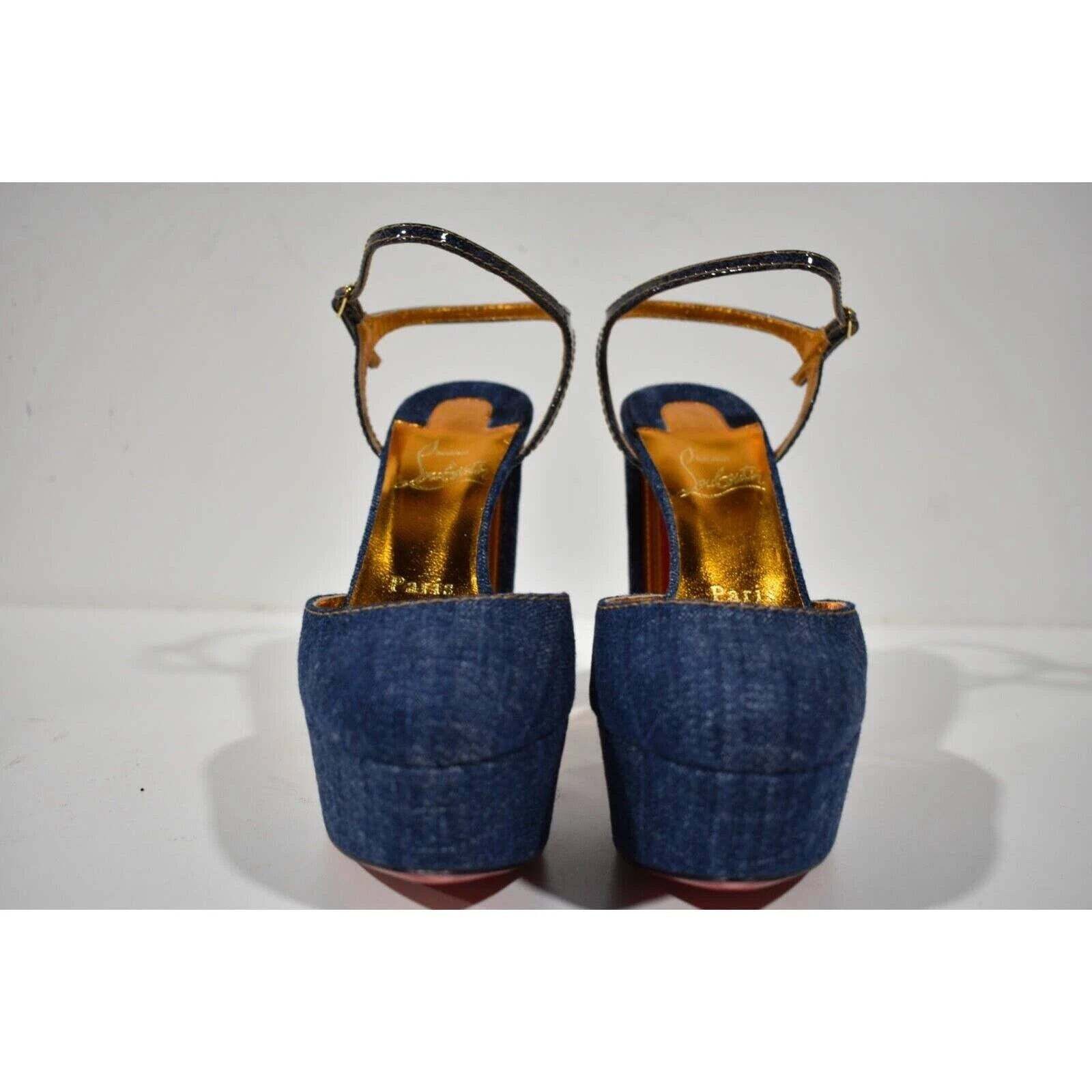 Christian Louboutin Coluna Pump 130 Denim Blue Ankle Strap Platform Heel 36.5 Size US 6.5 / IT 36.5 - 6 Thumbnail