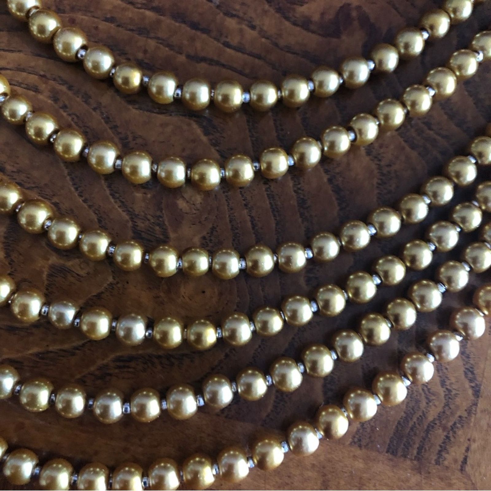 Handmade Handcrafted six strand golden Czech glass pearl necklace Size ONE SIZE - 9 Thumbnail