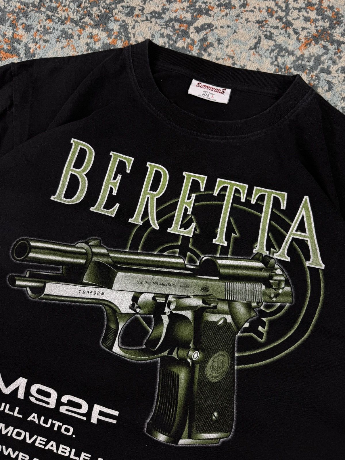 Vintage Vintage 90s Beretta M92F gun graphic promo tee Size US L / EU 52-54 / 3 - 7 Thumbnail